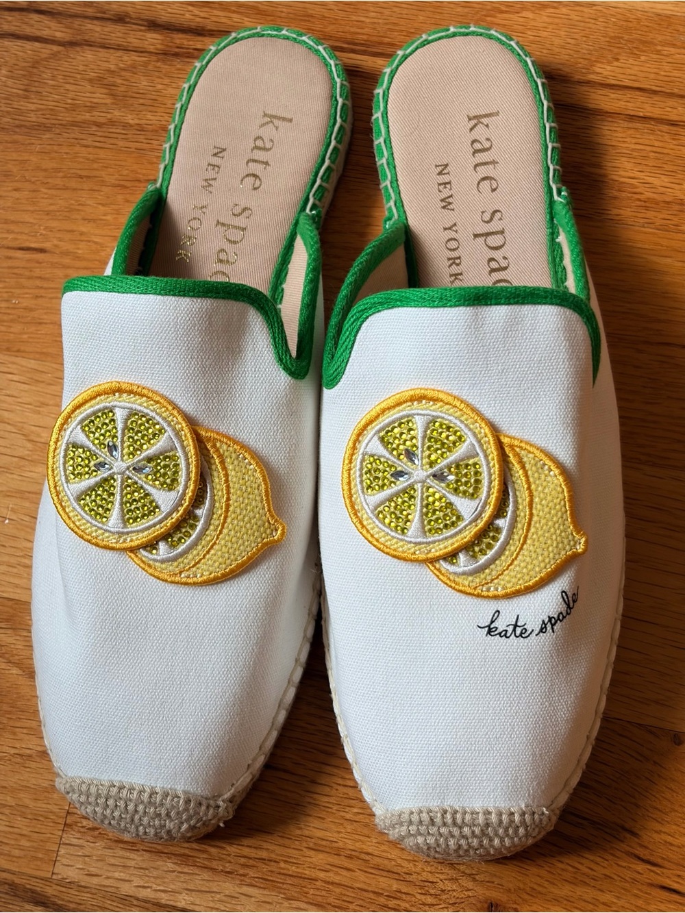 New Kate Spade NY Azura Lemons Canvas Slip-On Espadrille Mules Lemon sparkle 9